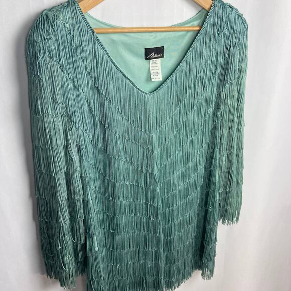 Vintage Nightworks Fringe‎ Tunic Plus Size 18W Aqua Light Teal Flapper Disco - Picture 6 of 10
